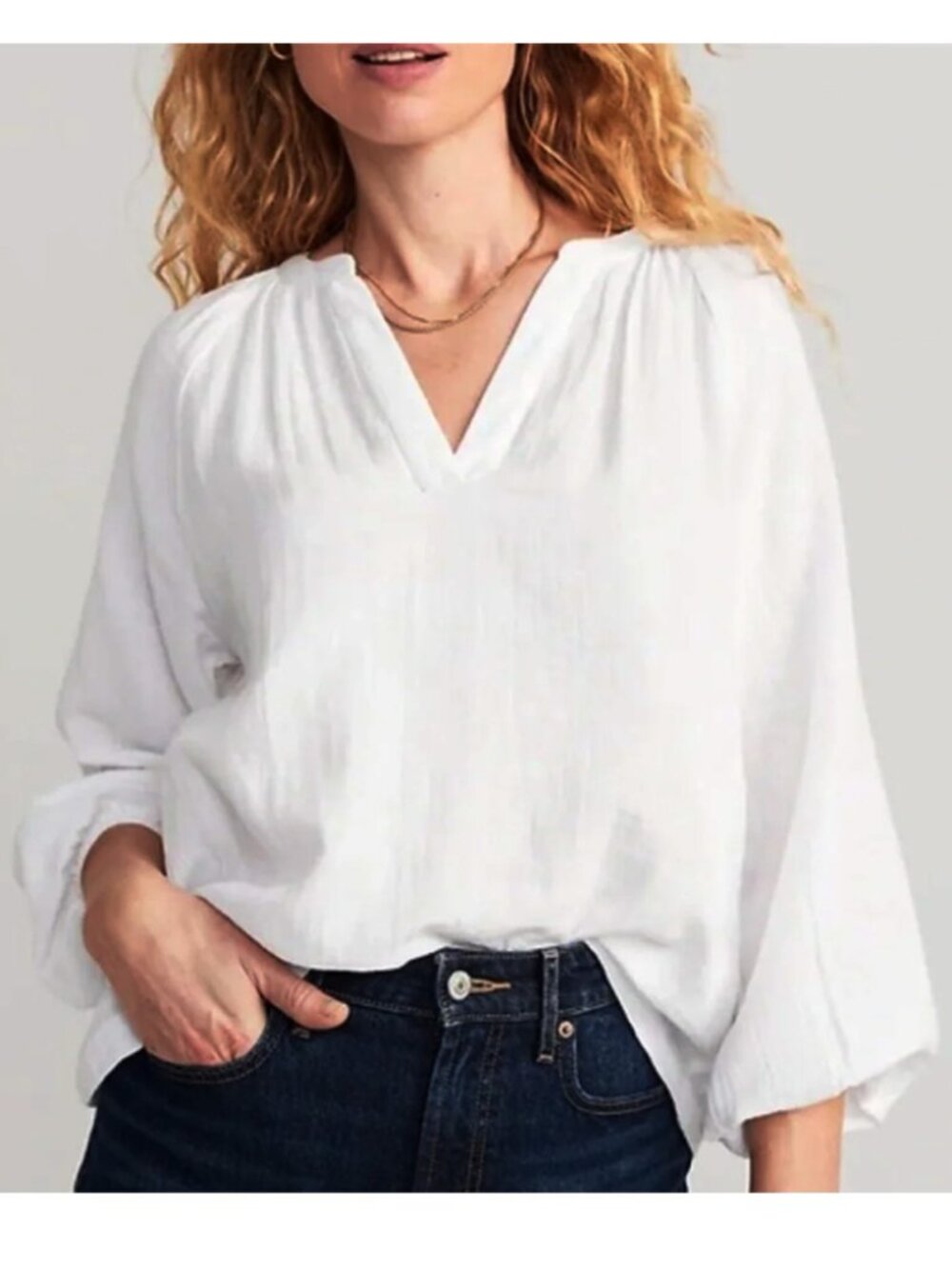 Old Navy Gauze Cotton Lightweight Split Neck Long Sleeve Top White M